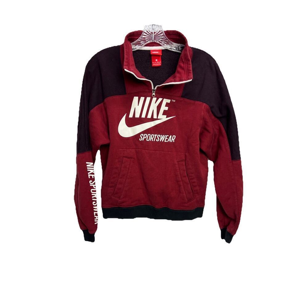 Nike Sportswear Jacket 1/4 Zip Mock Neck Sweatshirt 90s Red Tag Womens XS Maroon